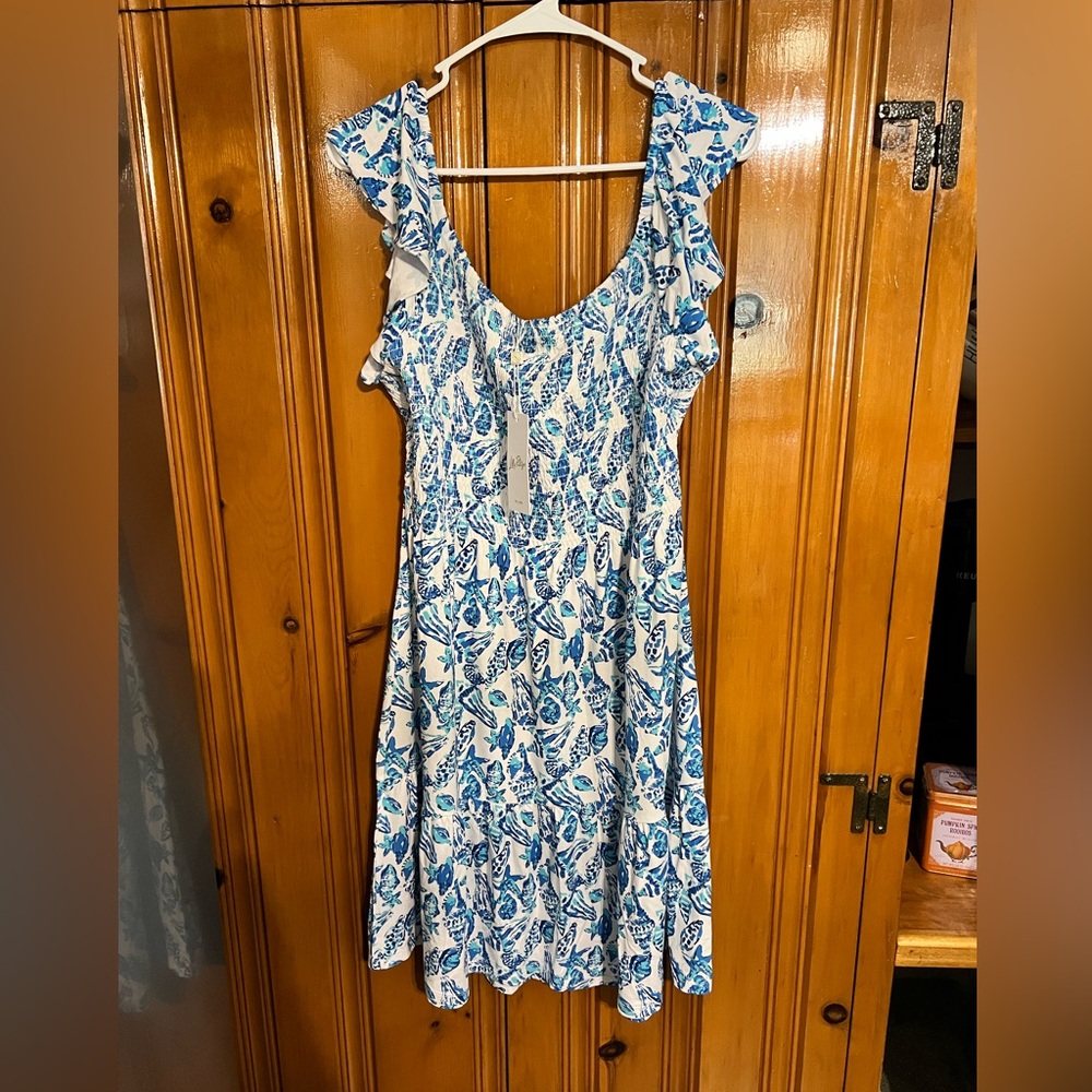 Lilly Pulitzer Jilly Smocked Dress NWT XL Resort White Shell Collector